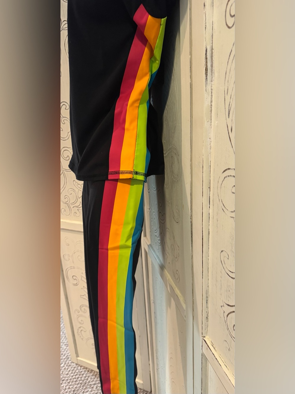 New York & Company Black Joggers with Rainbow Side Stripe